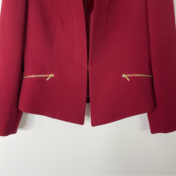 Tahari dark red rust cropped texture zip Prepp office blazer jacket 4P - Picture 3 of 6